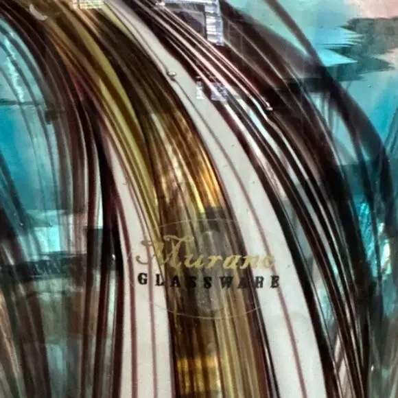 Murano Glassware Tall Brown White Blue Hand Blown Glass Vase
